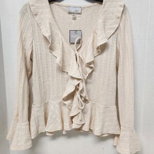 Cream Tie Front Ruffle Sweater Size Small New Romantic Boho